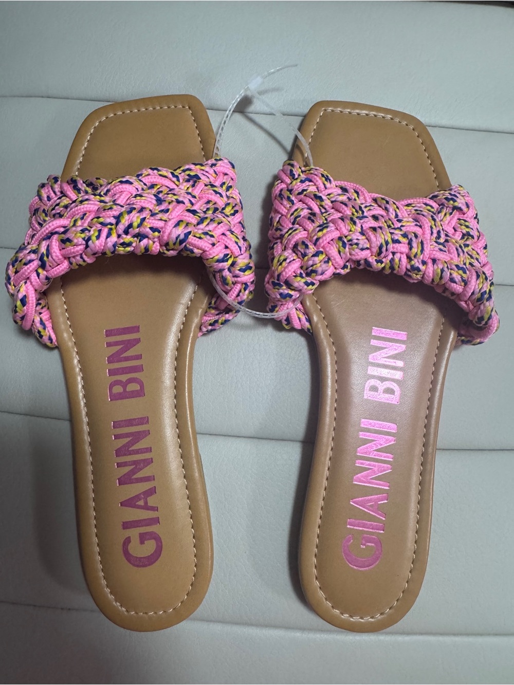 Gianni Bini Pink Braided Slide Sandals with Multicolor Accents